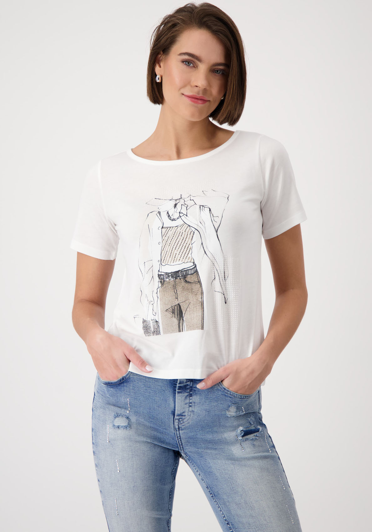Monari Rundhalsshirt, mit Frontprint und Glitzernieten Monari Rundhalsshirt, mit Frontprint und Glitzernieten von Monari