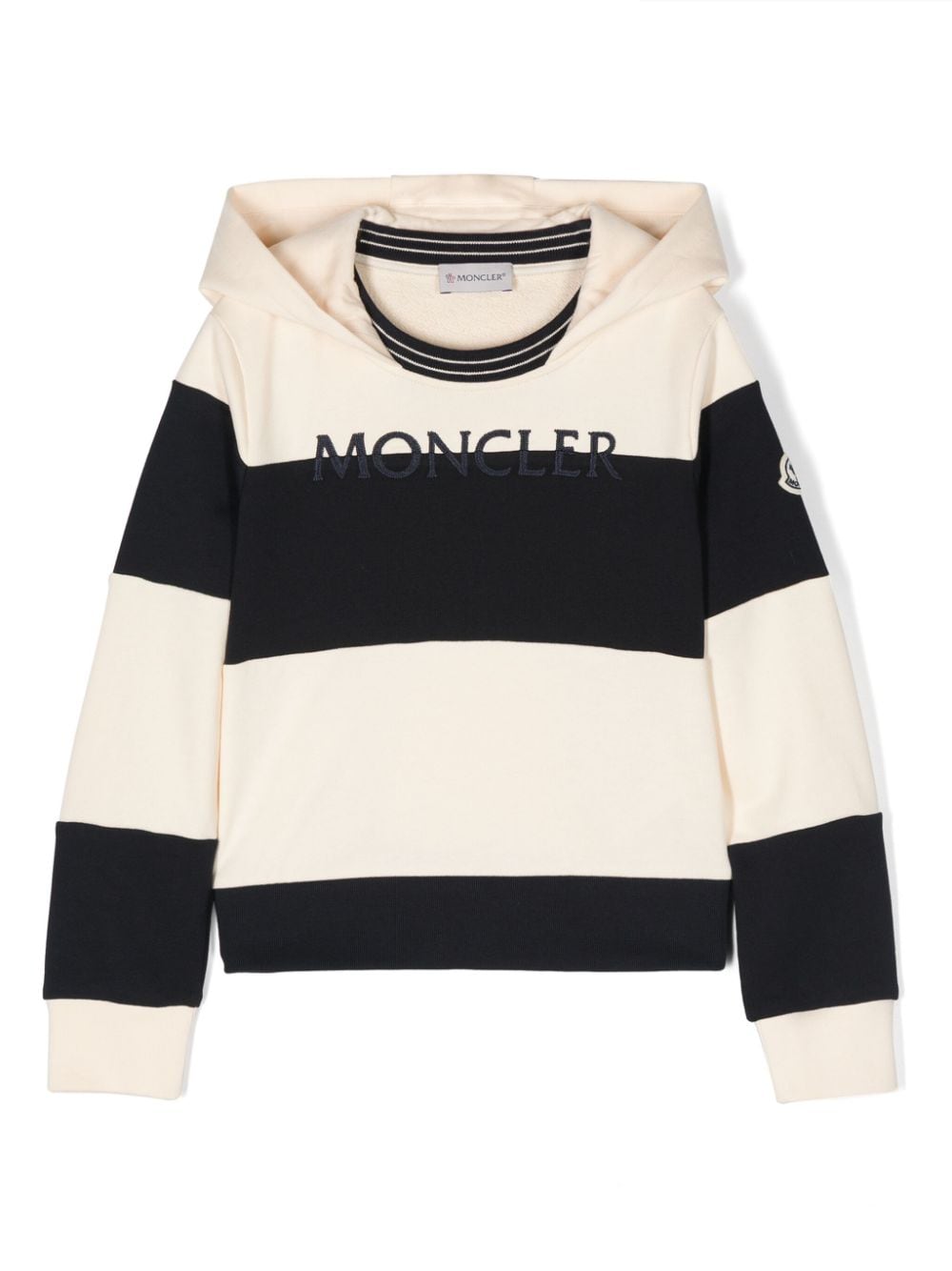 Moncler Enfant embroidered-logo striped hoodie - Neutrals von Moncler Enfant