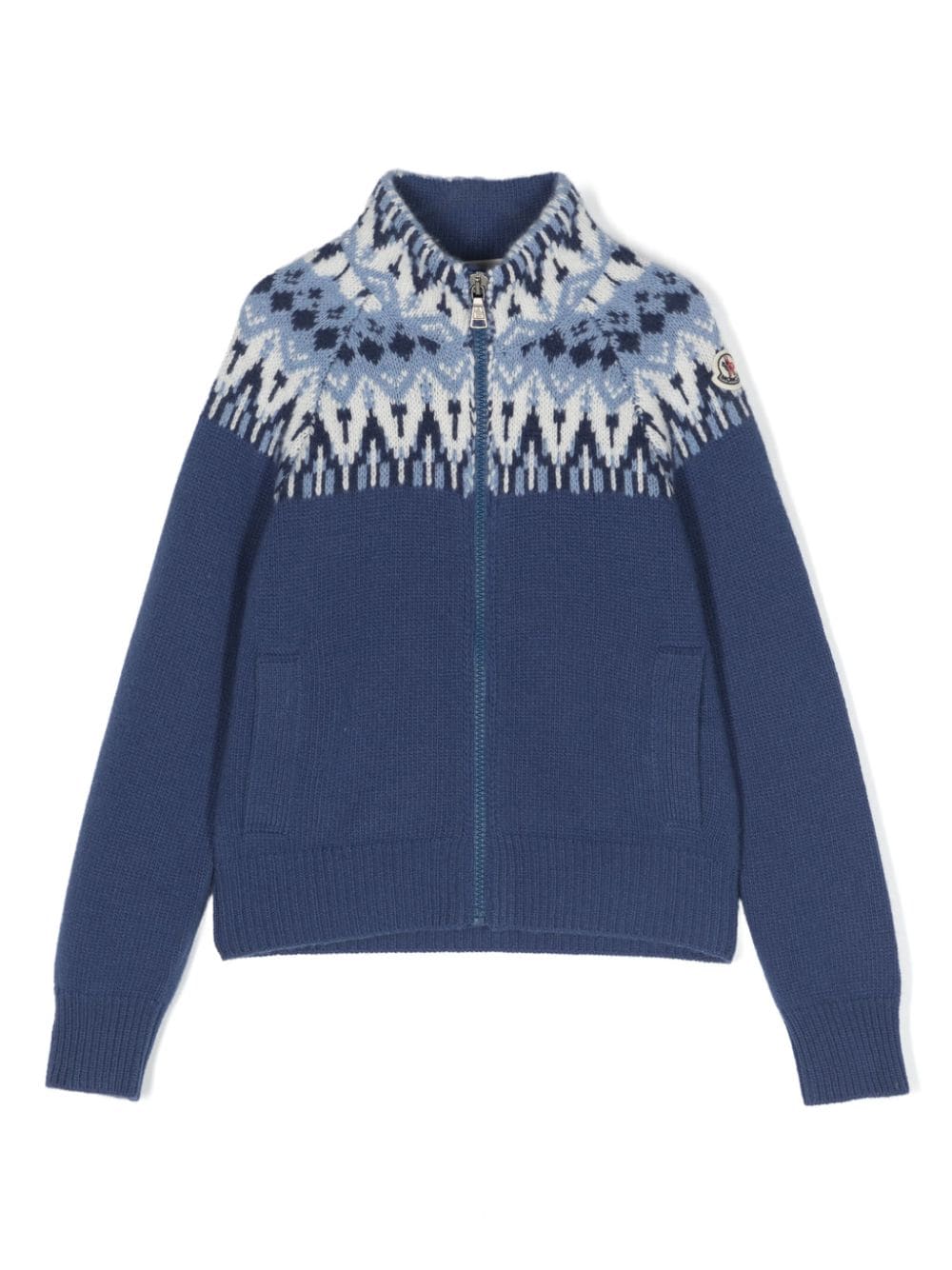 Moncler Enfant intarsia-knit logo zip-up hoodie - Blue von Moncler Enfant