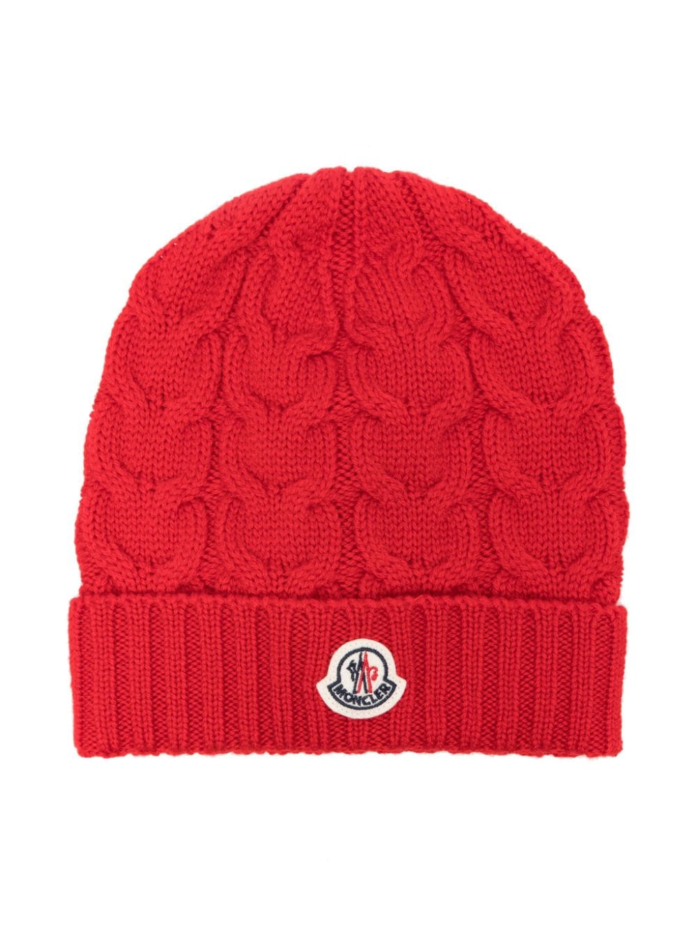 Moncler Enfant logo-appliqué cable-knit beanie - Red von Moncler Enfant