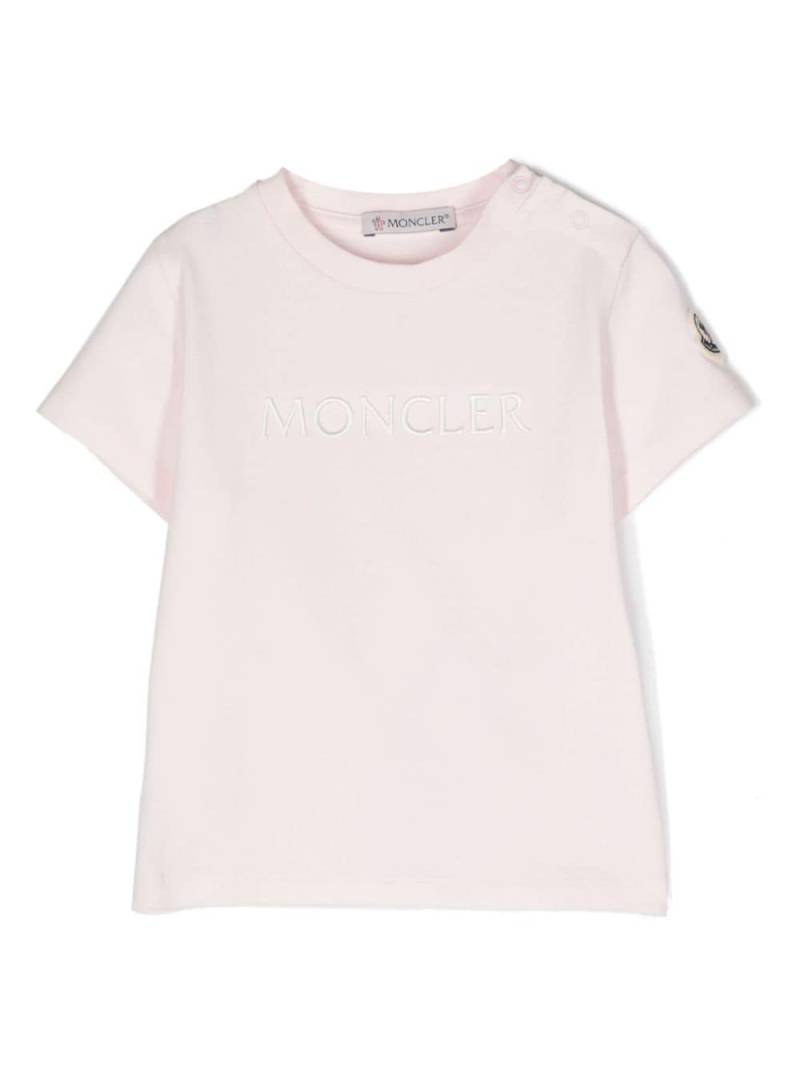 Moncler Enfant logo-embroidered cotton-blend T-shirt - Pink von Moncler Enfant