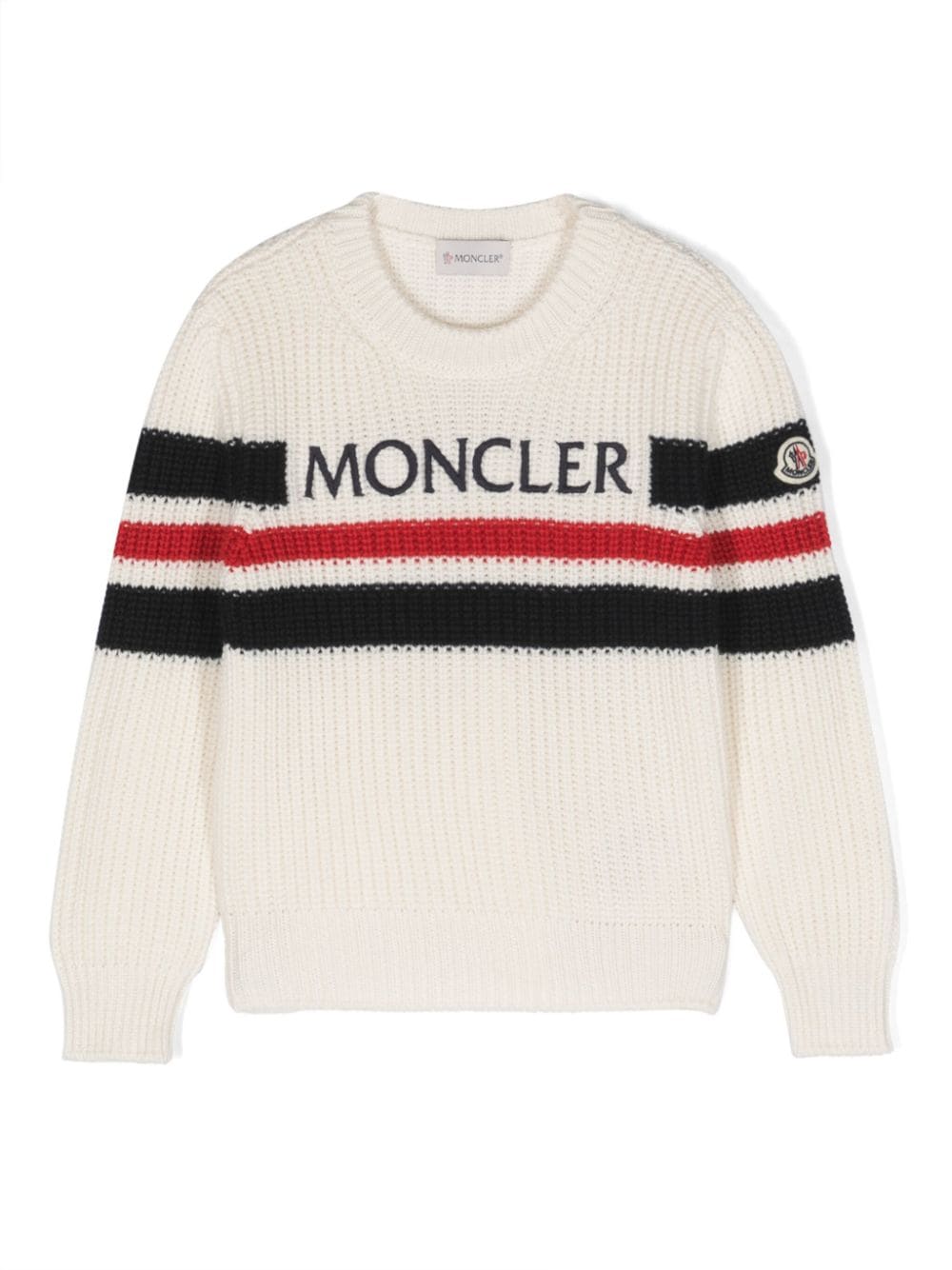 Moncler Enfant logo-embroidered stripe-detail jumper - White von Moncler Enfant