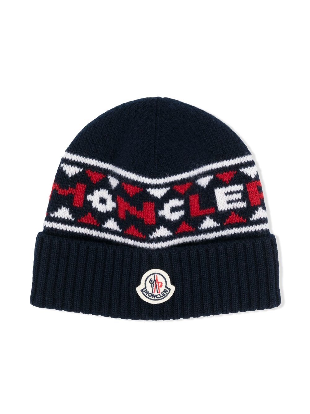 Moncler Enfant logo patch beanie hat - Blue von Moncler Enfant