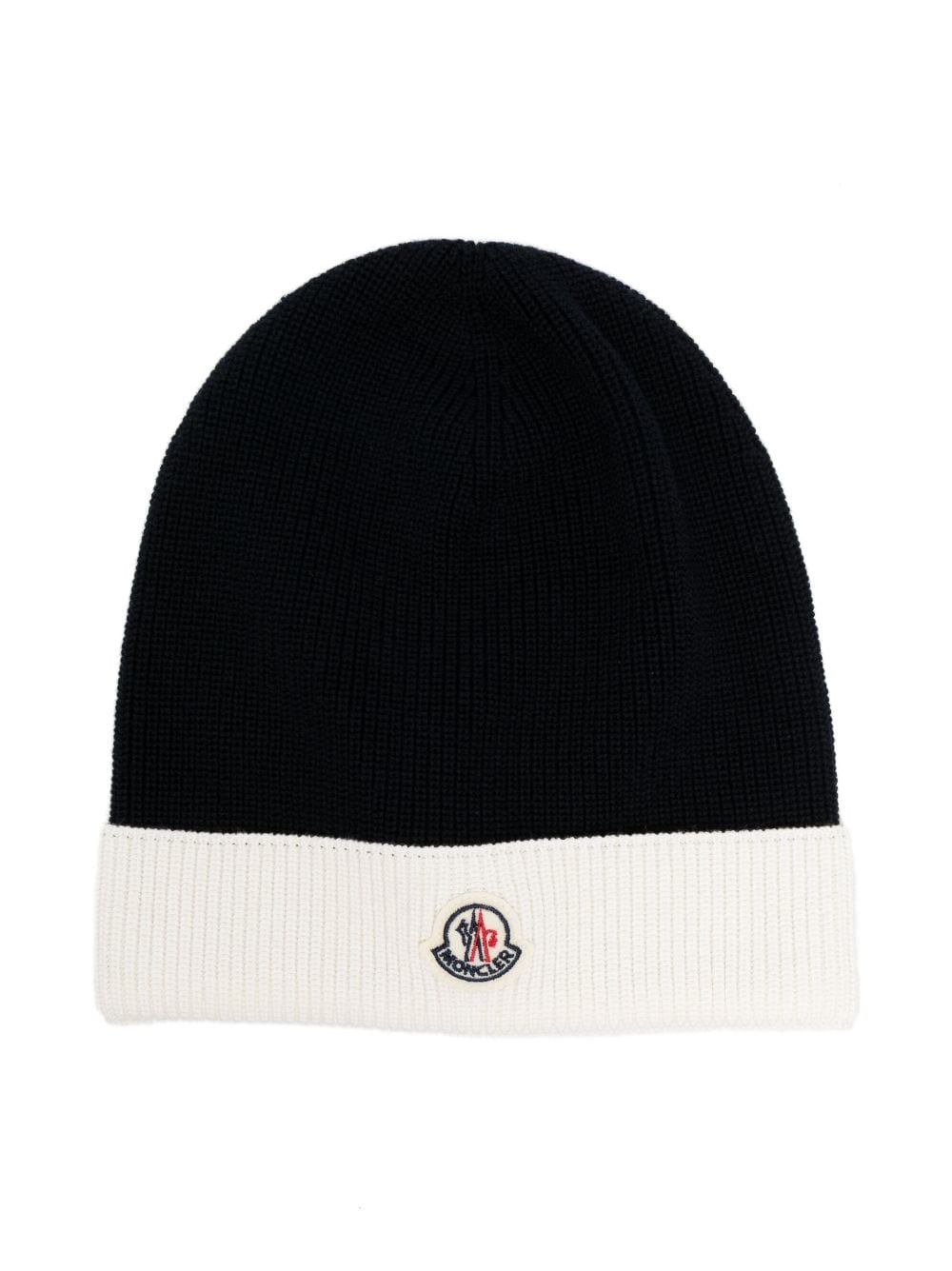 Moncler Enfant logo-patch knitted cotton beanie - Blue von Moncler Enfant