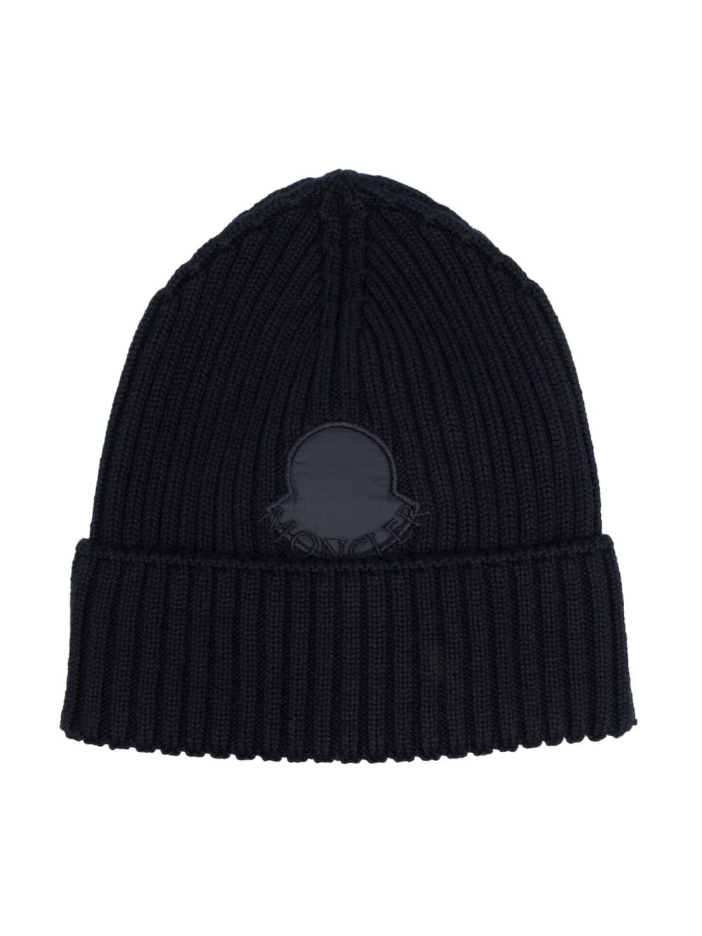 Moncler Enfant logo-patch ribbed-knit beanie - Blue von Moncler Enfant