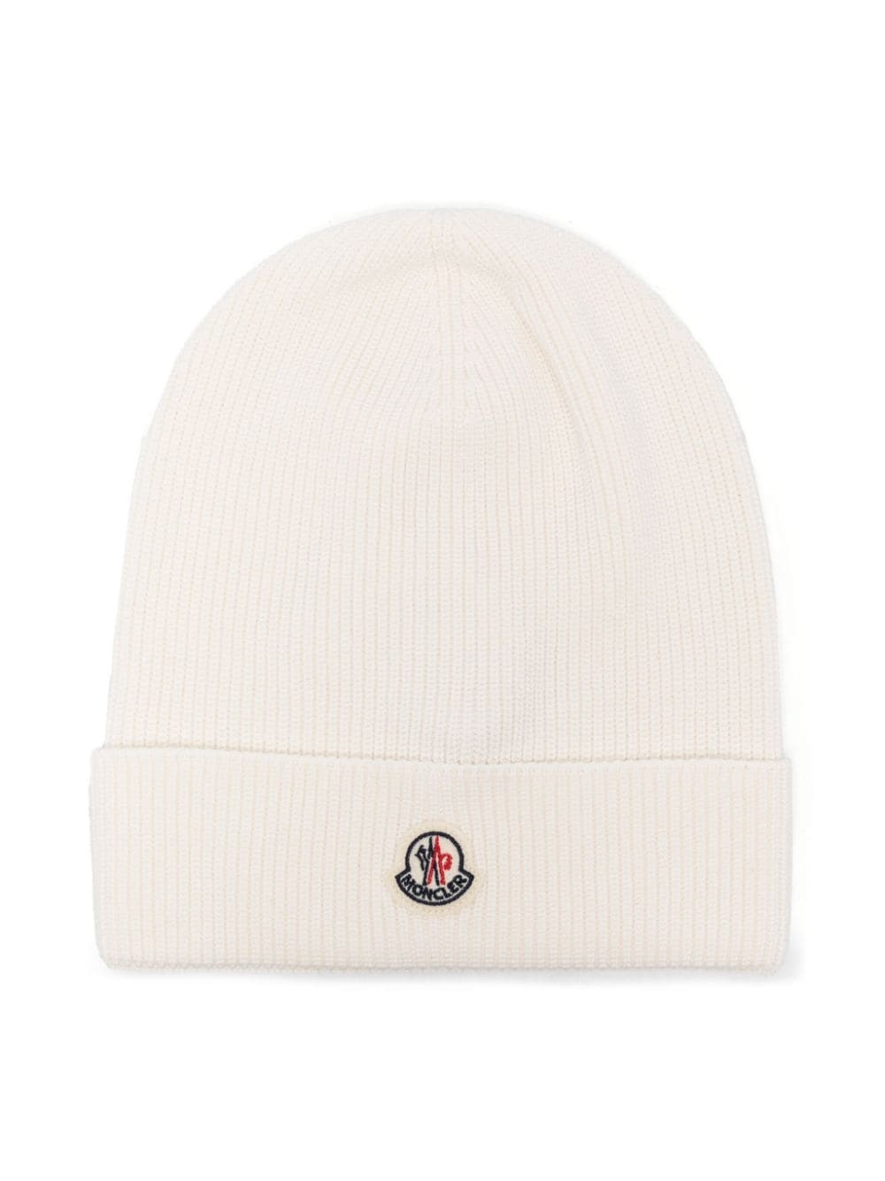 Moncler Enfant logo-patch ribbed-knit cotton beanie - White von Moncler Enfant