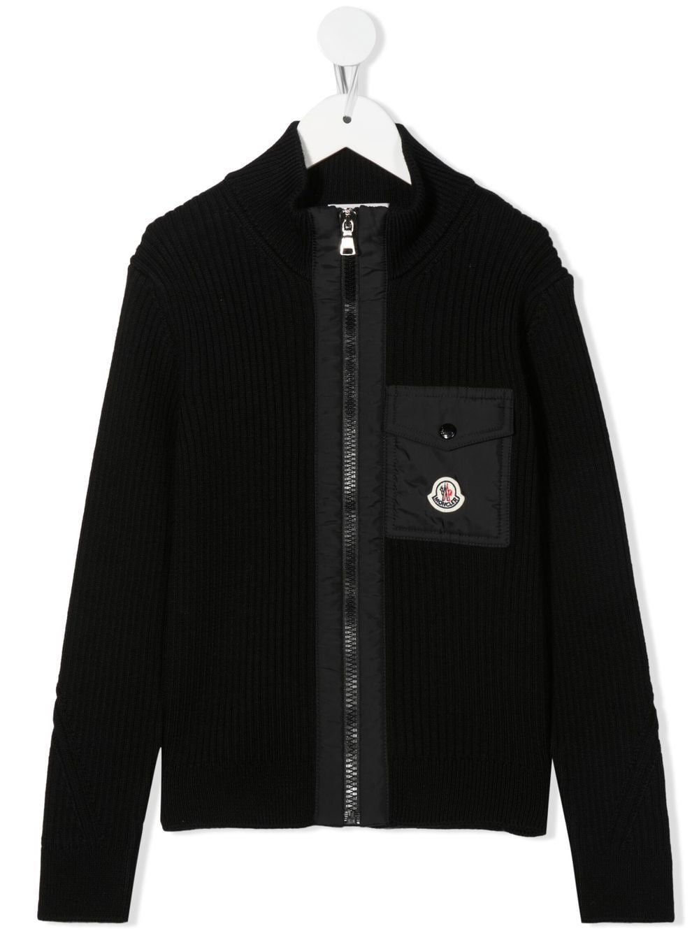 Moncler Enfant logo-patch virgin wool cardigan - Black von Moncler Enfant