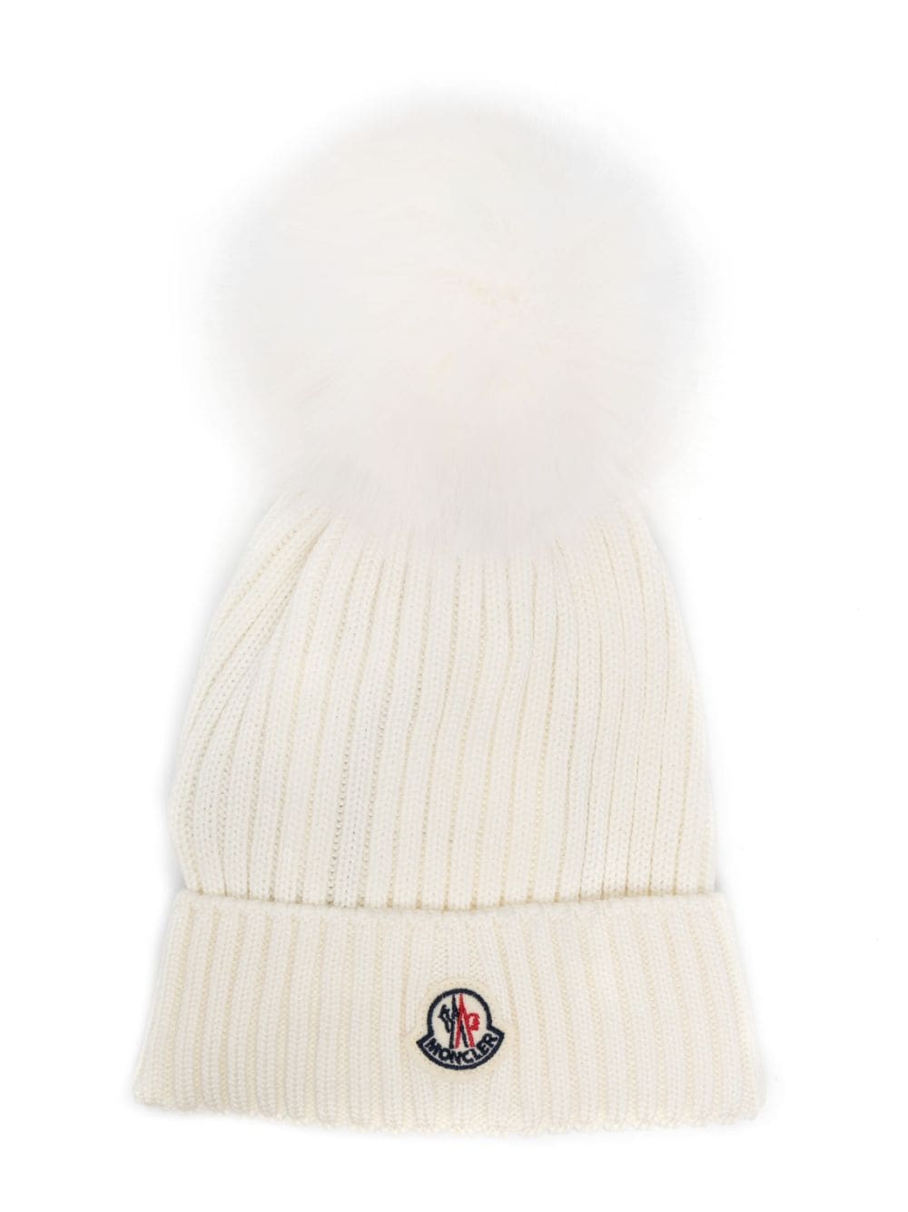 Moncler Enfant ribbed pompom beanie - White von Moncler Enfant