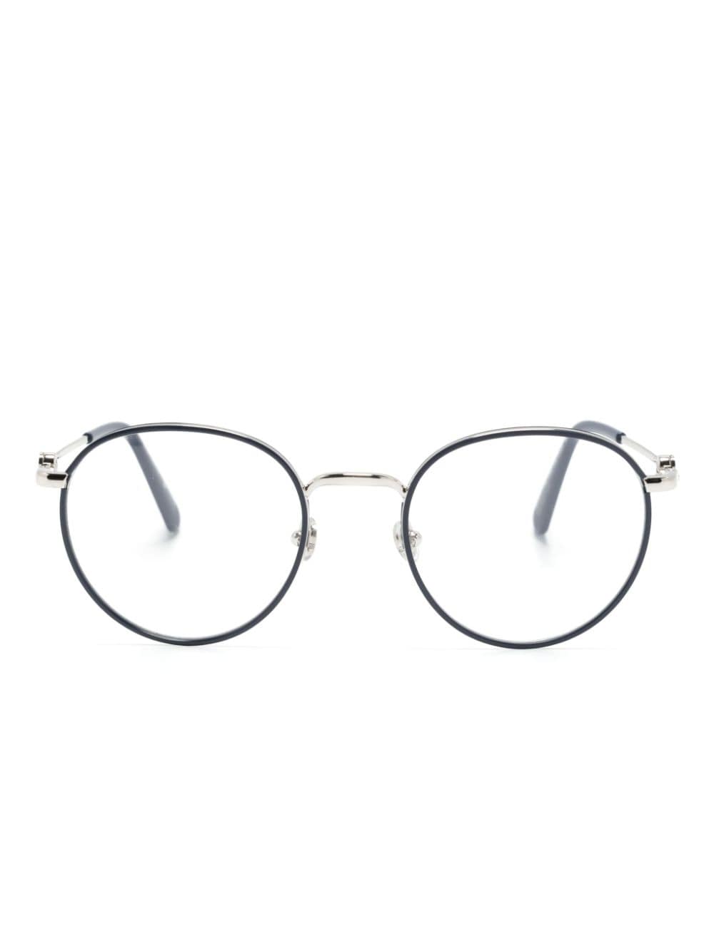 Moncler Eyewear logo-plaque round-frame glasses - Blue von Moncler Eyewear