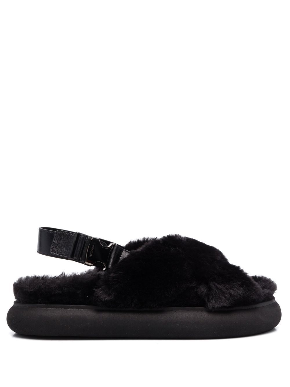 Moncler Solarisse faux-fur flat sandals - Black von Moncler