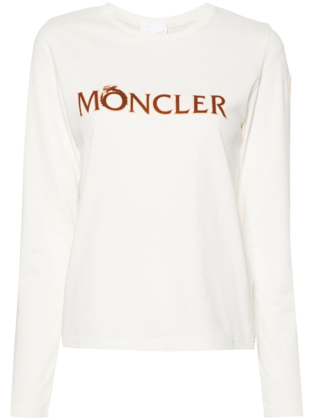 Moncler flocked-logo long-sleeve T-shirt - Neutrals von Moncler