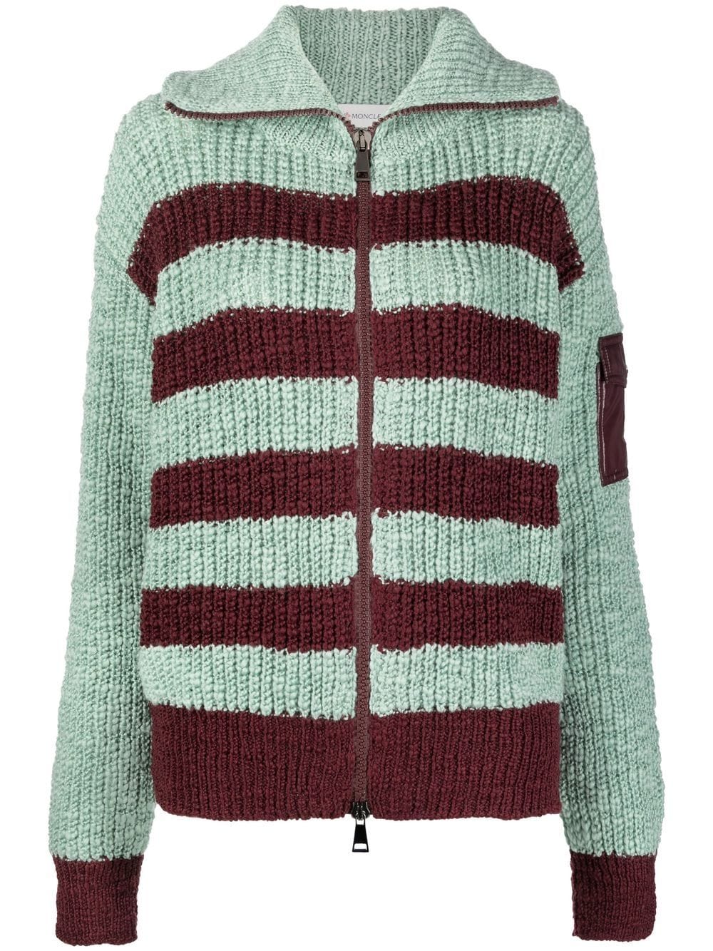 Moncler horizontal-stripe chunky-knit cardigan - Red von Moncler