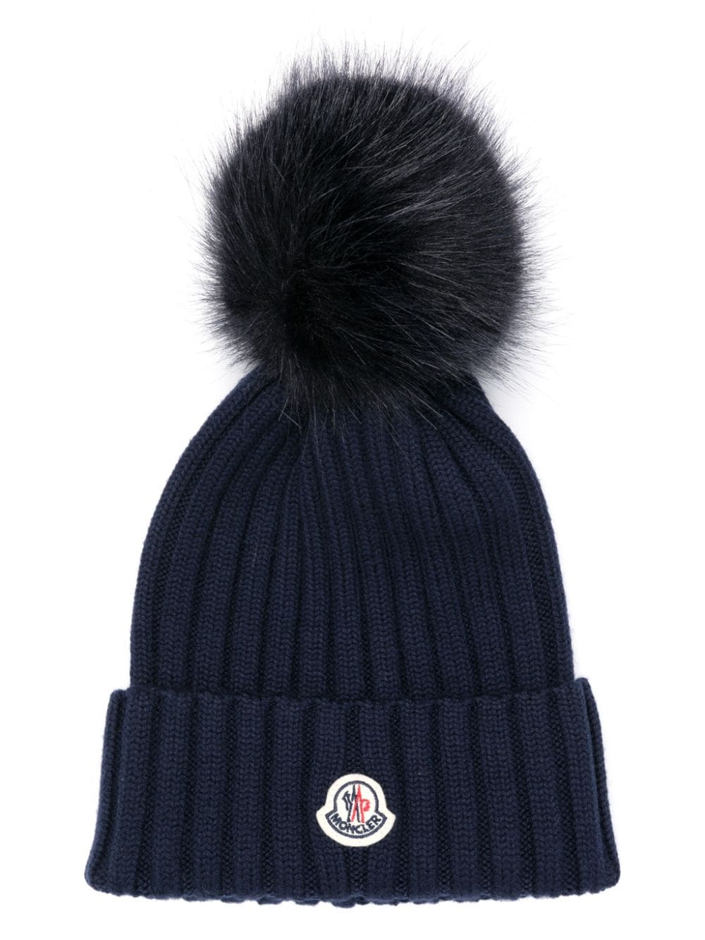 Moncler logo-appliqué ribbed-knit beanie - Blue von Moncler