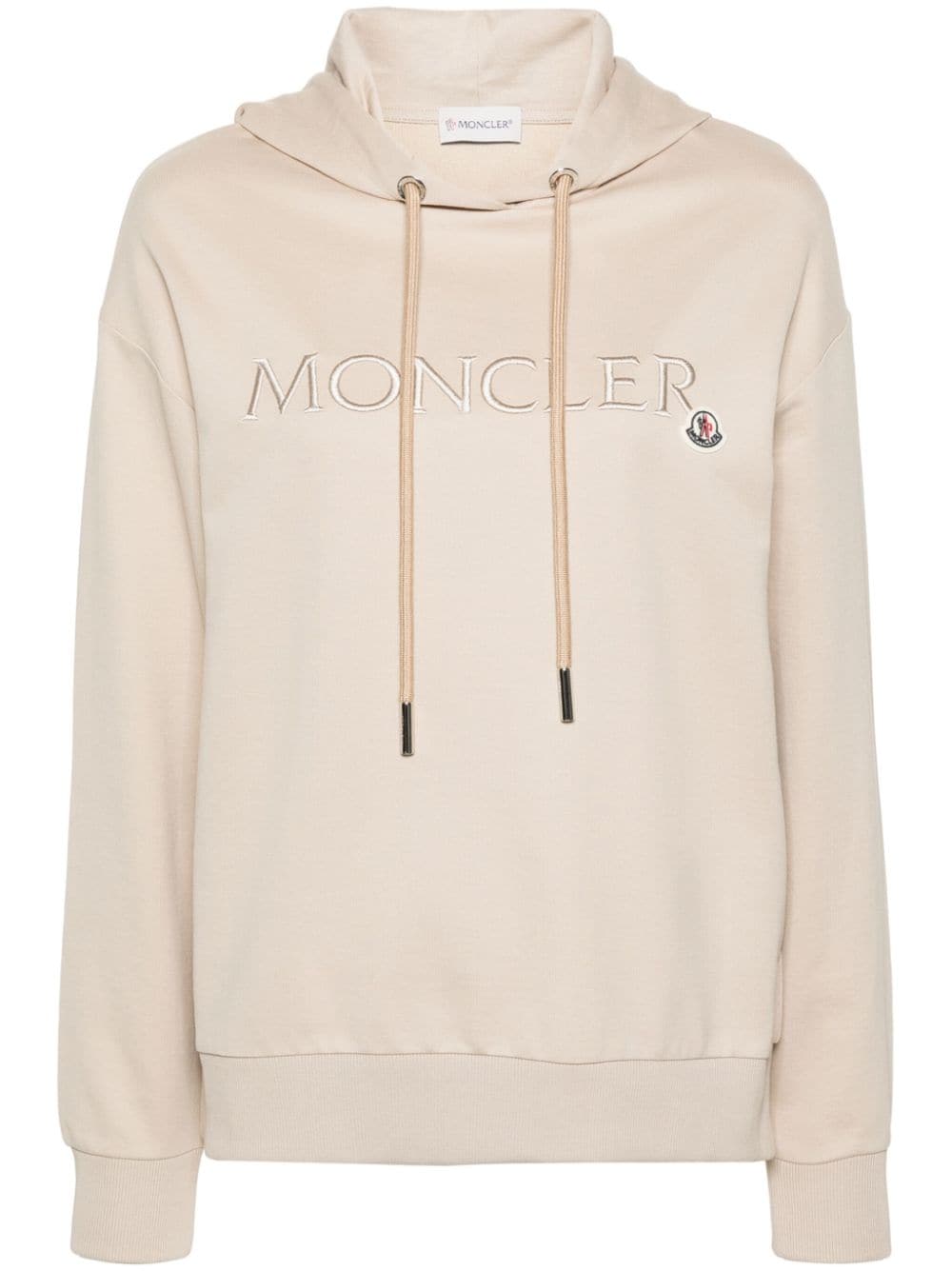 Moncler logo-embroidered cotton hoodie - Neutrals von Moncler