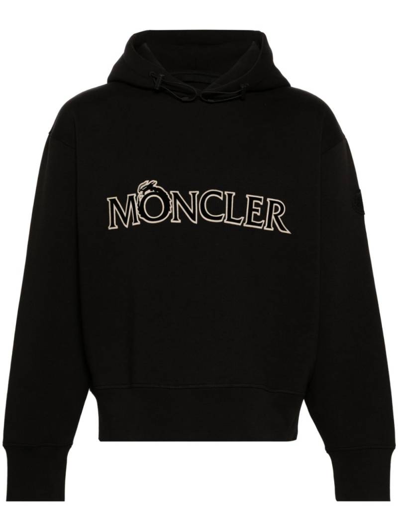 Moncler logo-flocked jersey hoodie - Black von Moncler