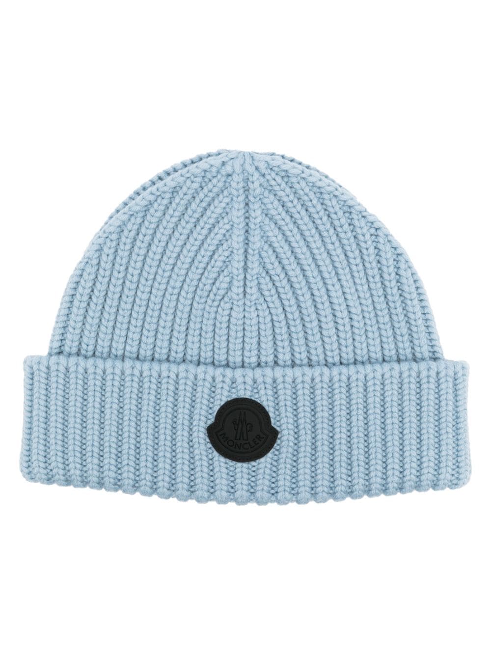 Moncler logo-patch knit wool beanie - Blue von Moncler