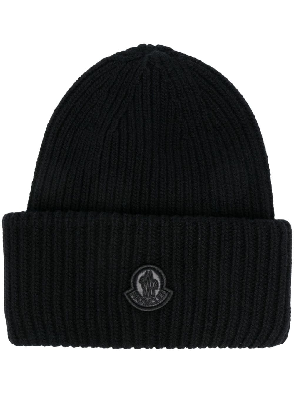 Moncler logo-patch knitted wool beanie - Black von Moncler