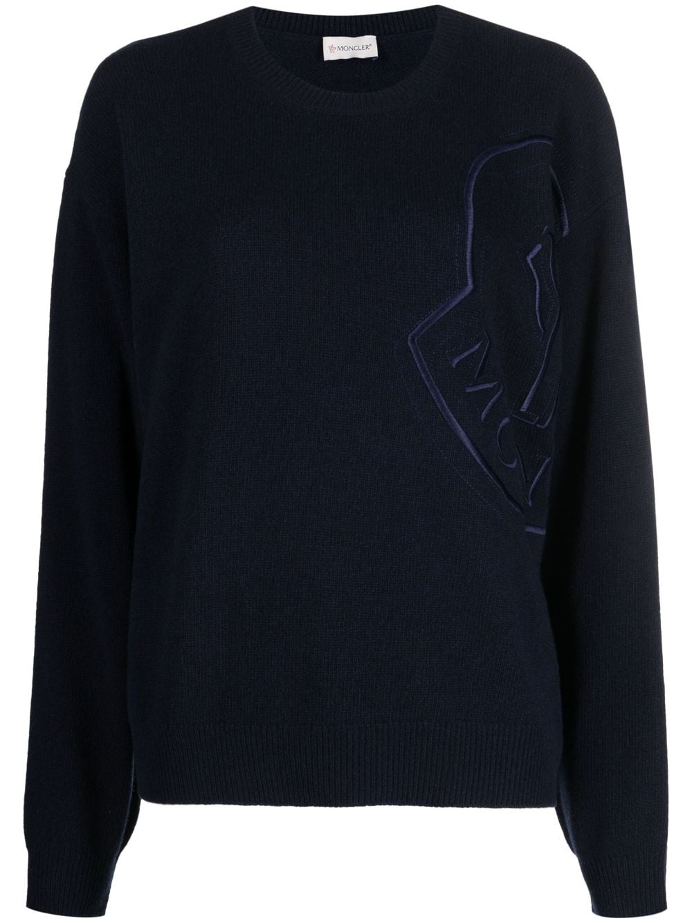 Moncler logo-patch long-sleeve jumper - Blue von Moncler