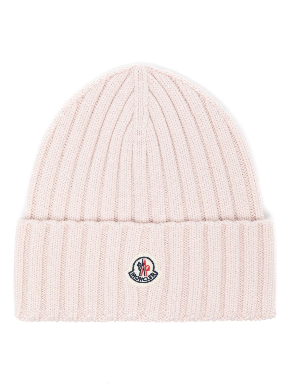 Moncler logo-patch ribbed-knit beanie - Pink von Moncler