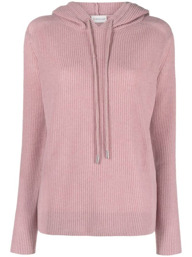 Moncler logo-patch ribbed-knit hoodie - Pink von Moncler