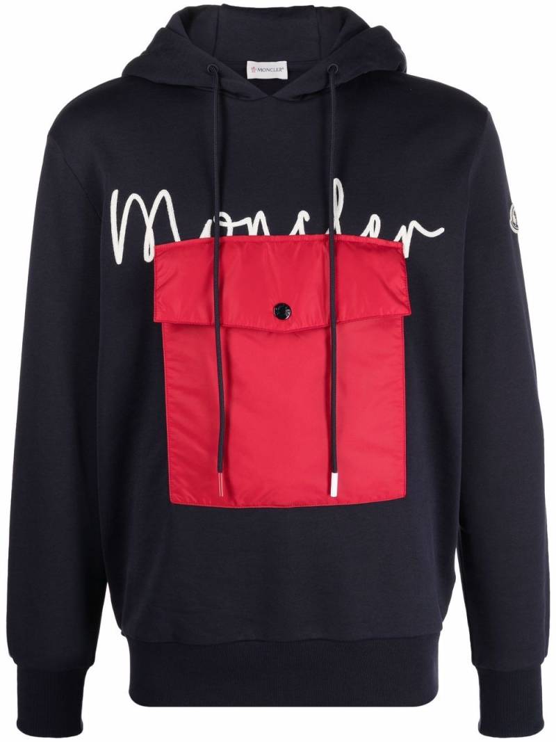 Moncler logo-print drawstring hoodie - Blue von Moncler