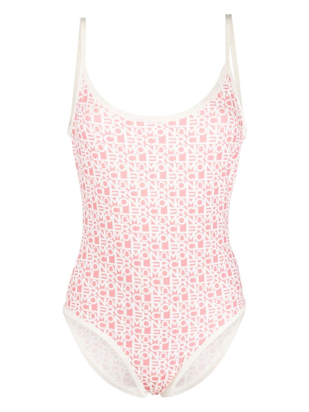 Moncler logo-print scoop-back swimsuit - Pink von Moncler