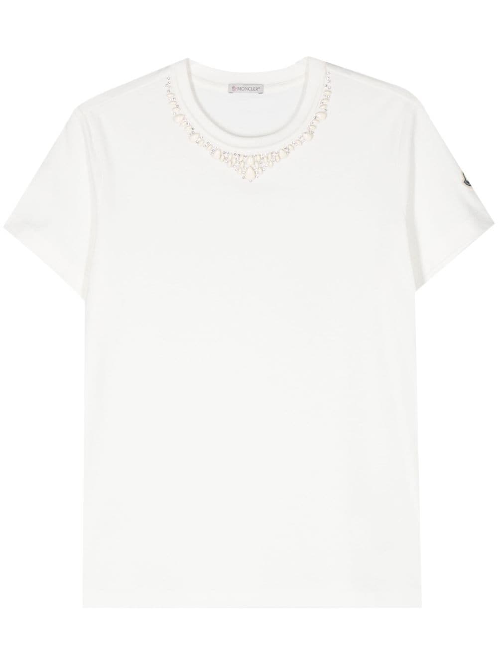 Moncler rhinestone-embellished cotton T-shirt - Neutrals von Moncler