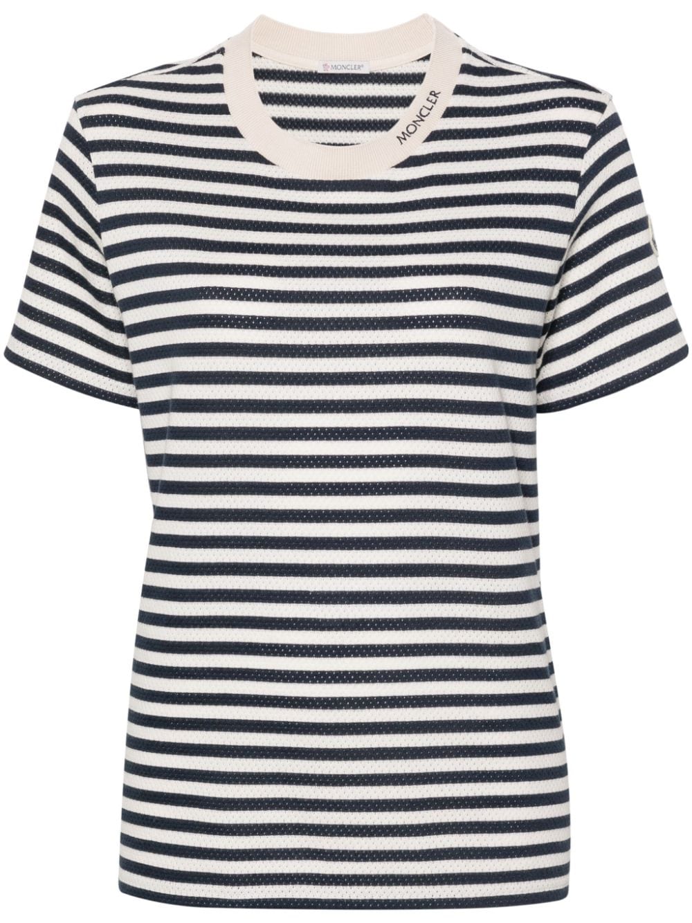 Moncler striped pointelle-knit T-shirt - White von Moncler