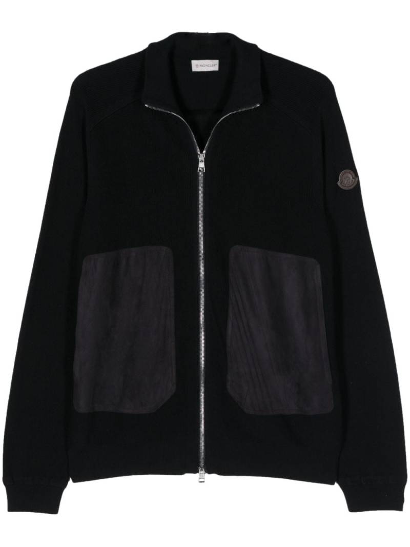 Moncler suede-panels cotton-blend cardigan - Blue von Moncler