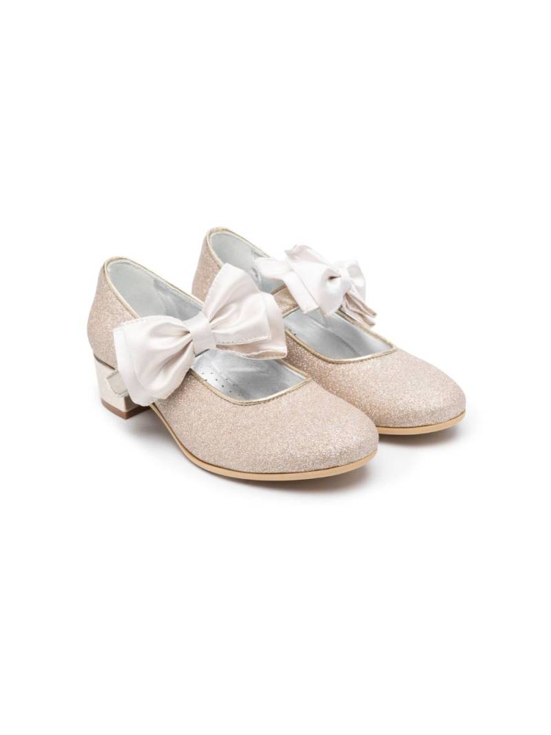 Monnalisa 35mm bow-detail leather ballerina shoes - Gold von Monnalisa