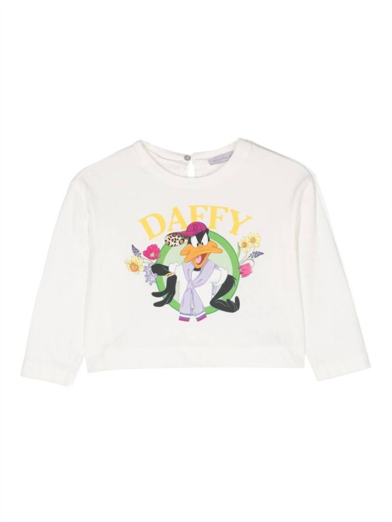 Monnalisa Daffy Duck-print cropped tunic - White von Monnalisa