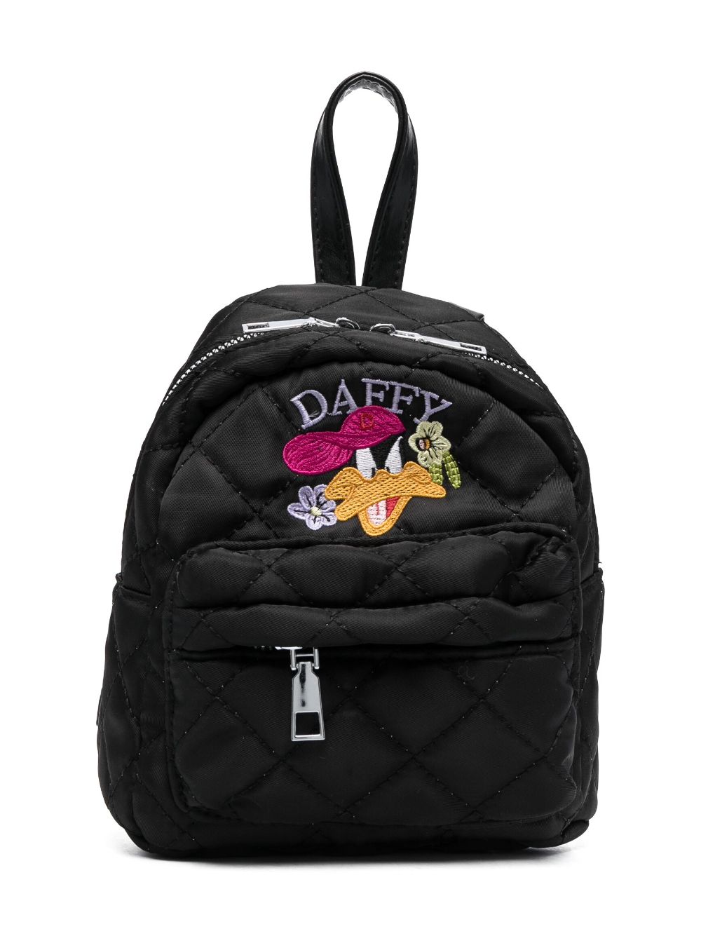 Monnalisa Daffy-embroidered quilted backpack - Black von Monnalisa