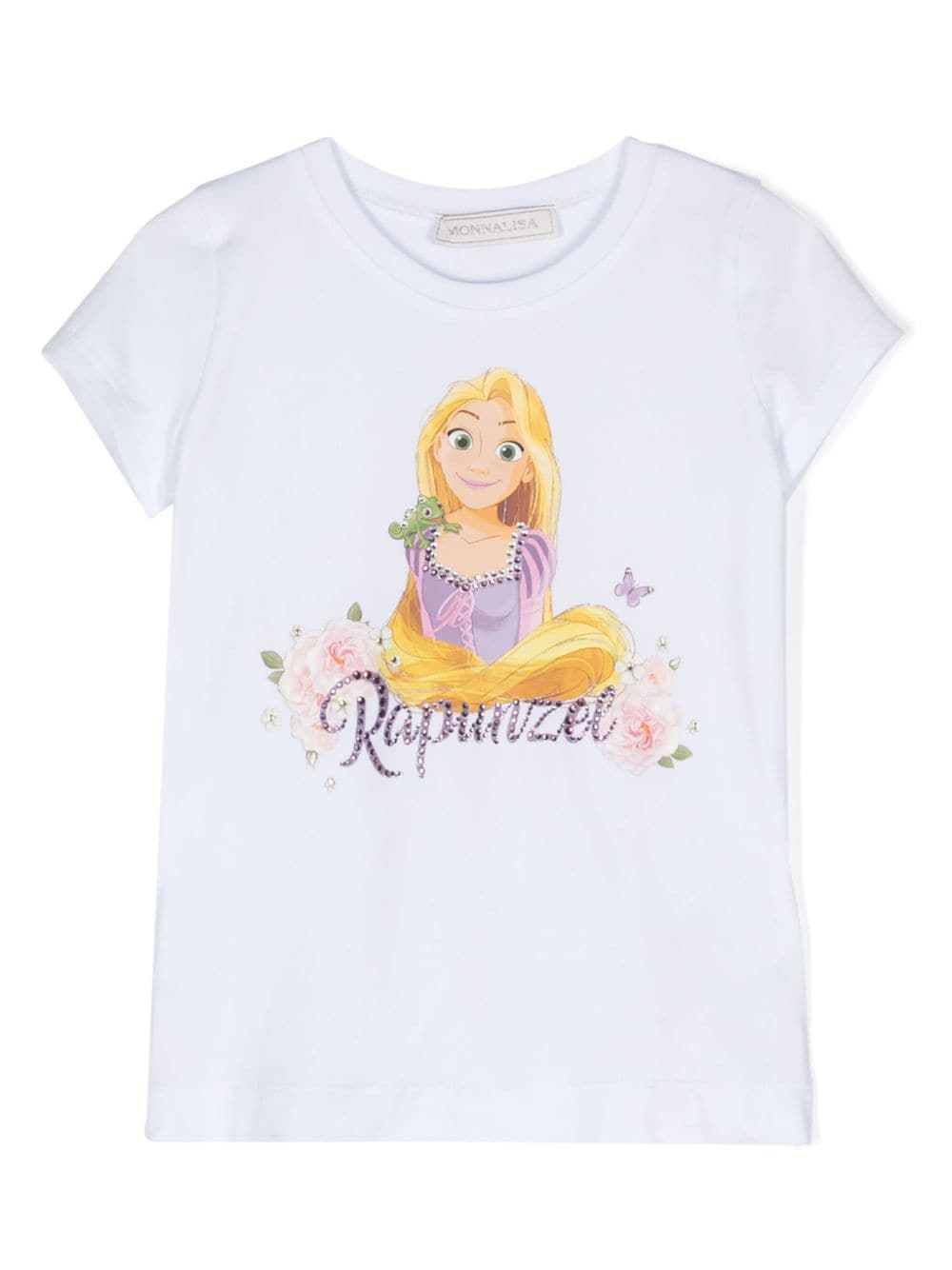 Monnalisa cartoon-print crystal-embellished T-shirt - White von Monnalisa