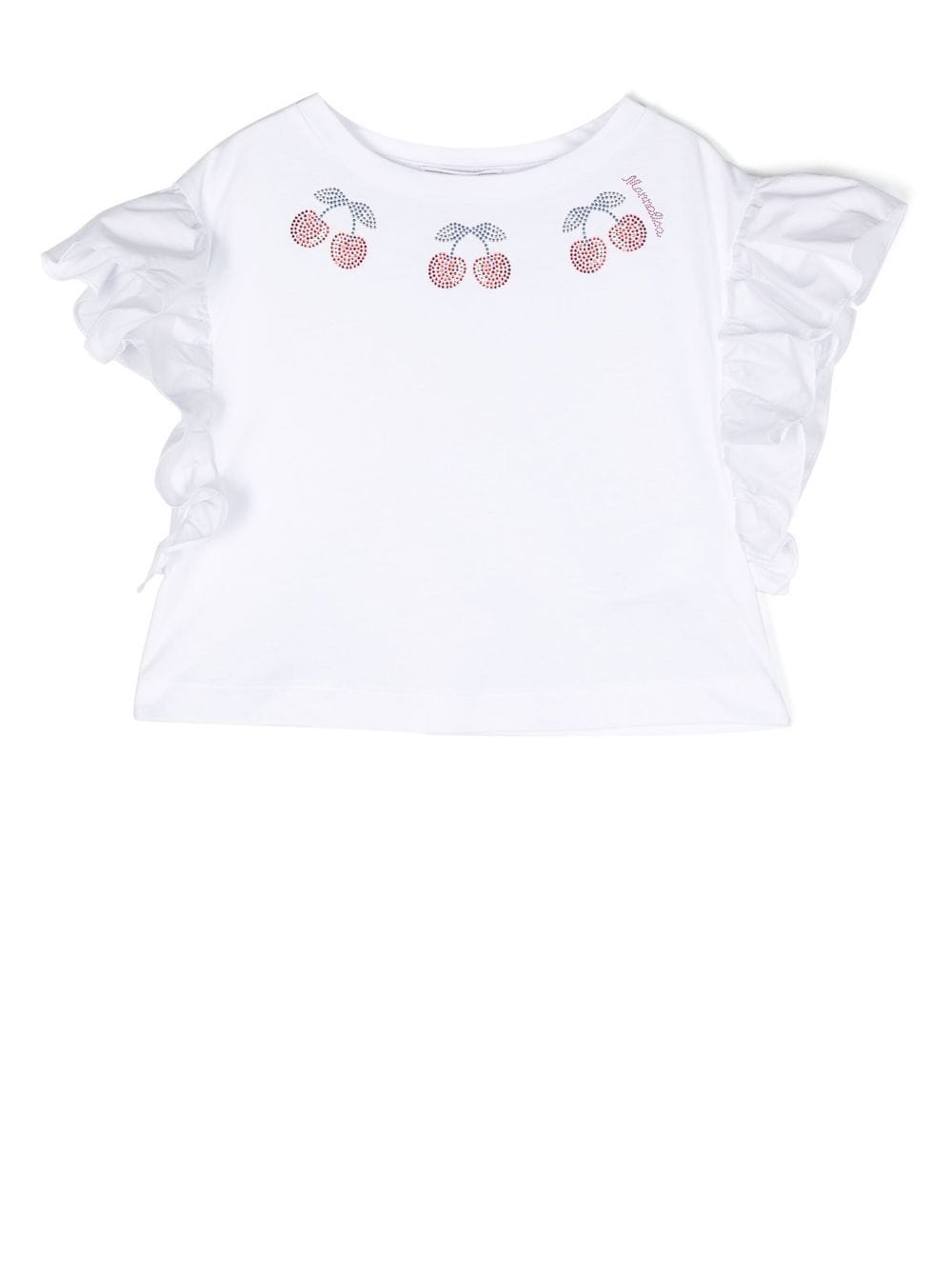 Monnalisa cherry-embellished ruffled T-shirt - White von Monnalisa