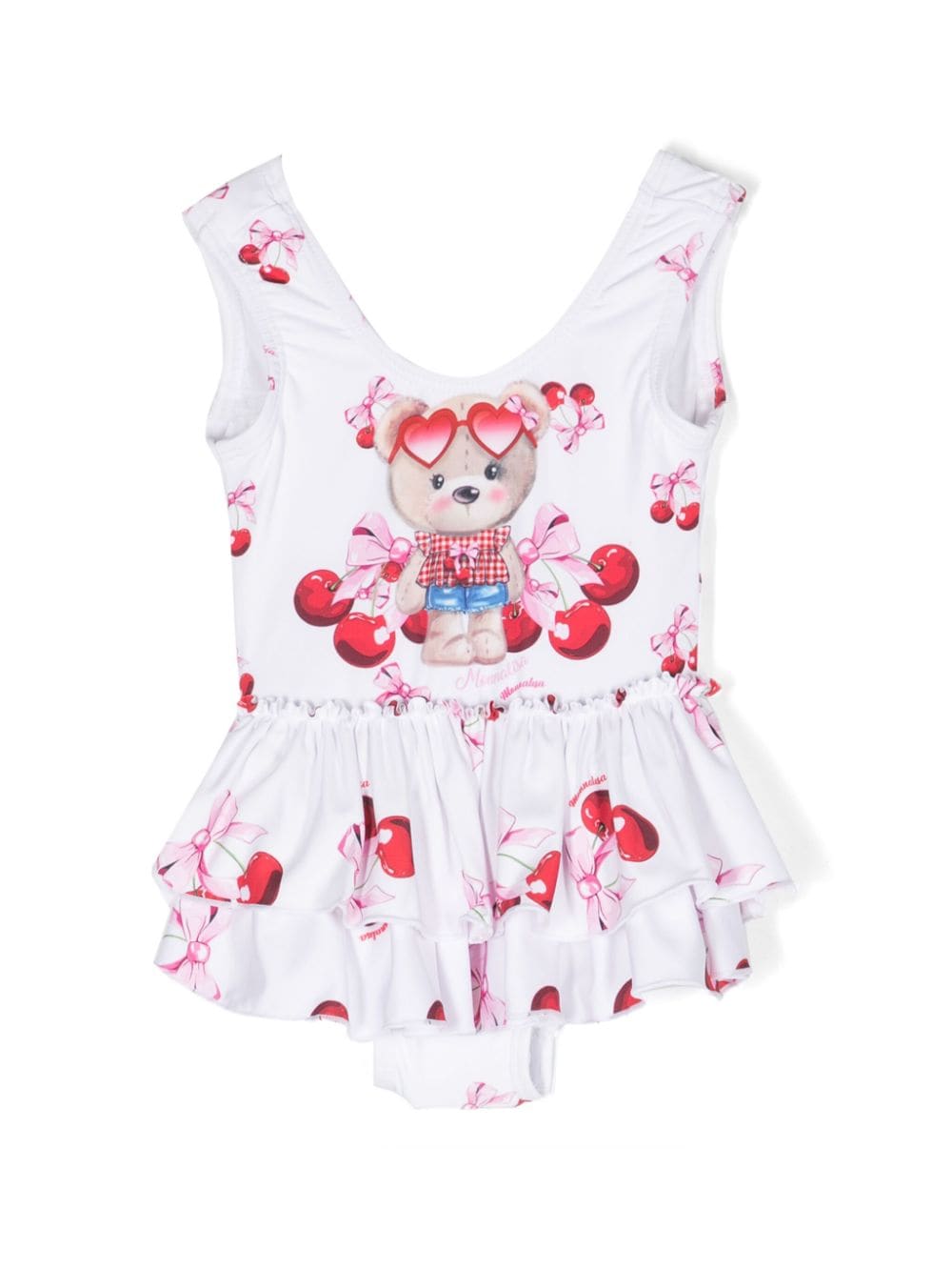 Monnalisa cherry-print ruffled-detailed swimsuit - White von Monnalisa