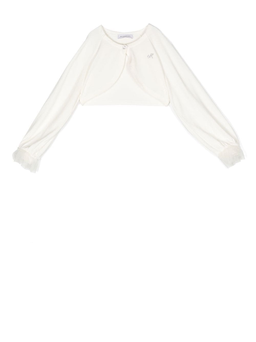 Monnalisa cropped embellished tulle-cuff cardigan - White von Monnalisa