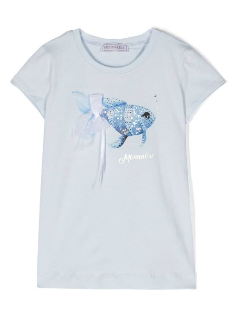 Monnalisa crystal-embellished fish-print T-shirt - Blue von Monnalisa