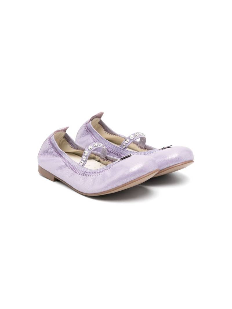 Monnalisa crystal-embellished leather ballerina shoes - Purple von Monnalisa