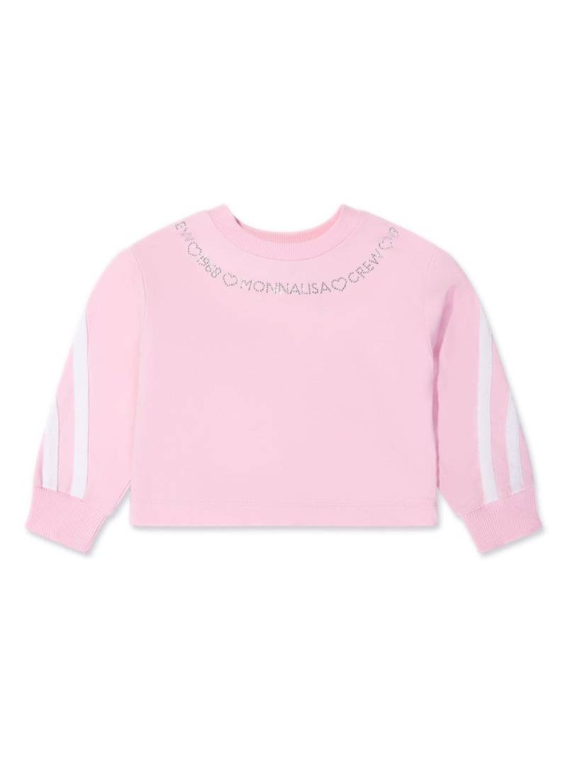 Monnalisa crystal-embellished logo-print sweatshirt - Pink von Monnalisa