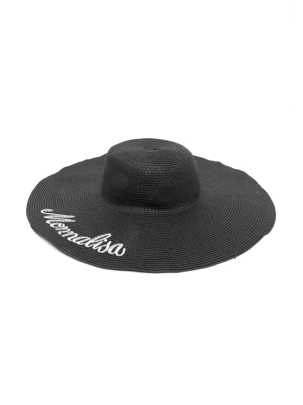 Monnalisa embroidered-logo raffia sun hat - Black von Monnalisa