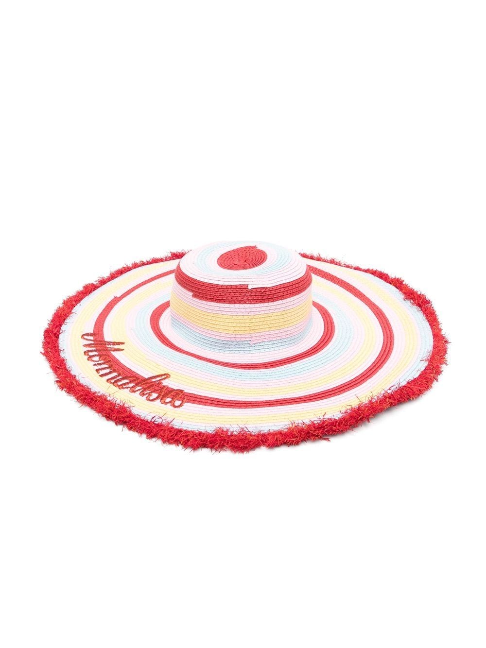 Monnalisa embroidered-logo raffia sun hat - Pink von Monnalisa