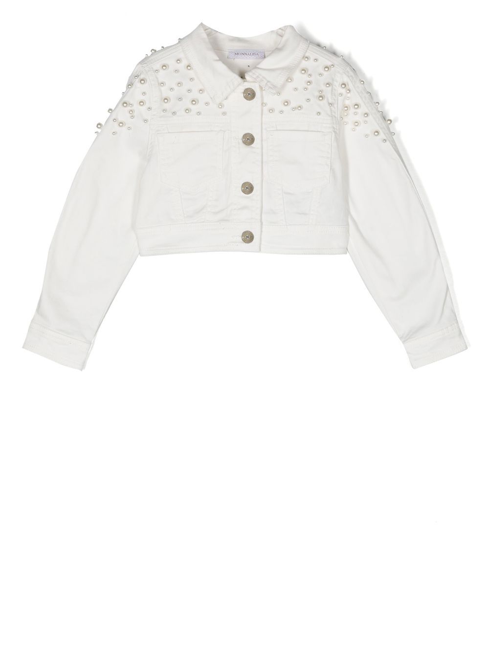 Monnalisa faux pearl-embellished denim jacket - White von Monnalisa