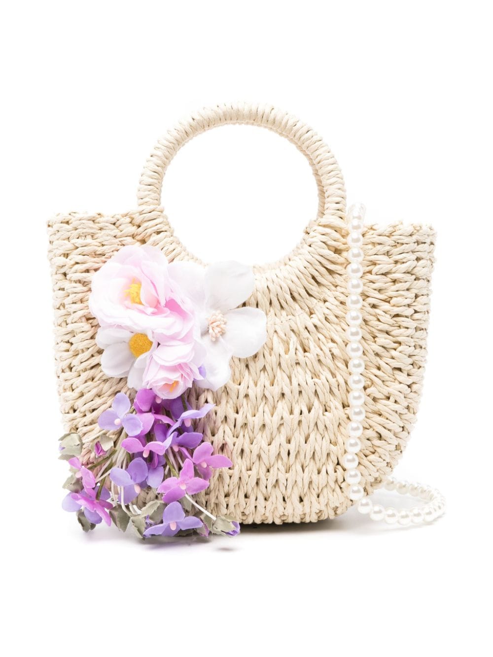 Monnalisa floral-appliqué woven-raffia bag - Neutrals von Monnalisa