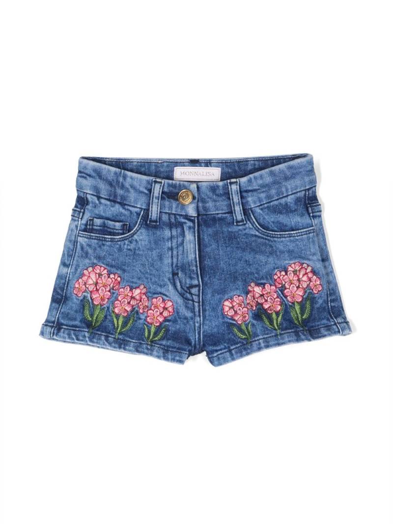 Monnalisa floral-embroidered denim shorts - Blue von Monnalisa