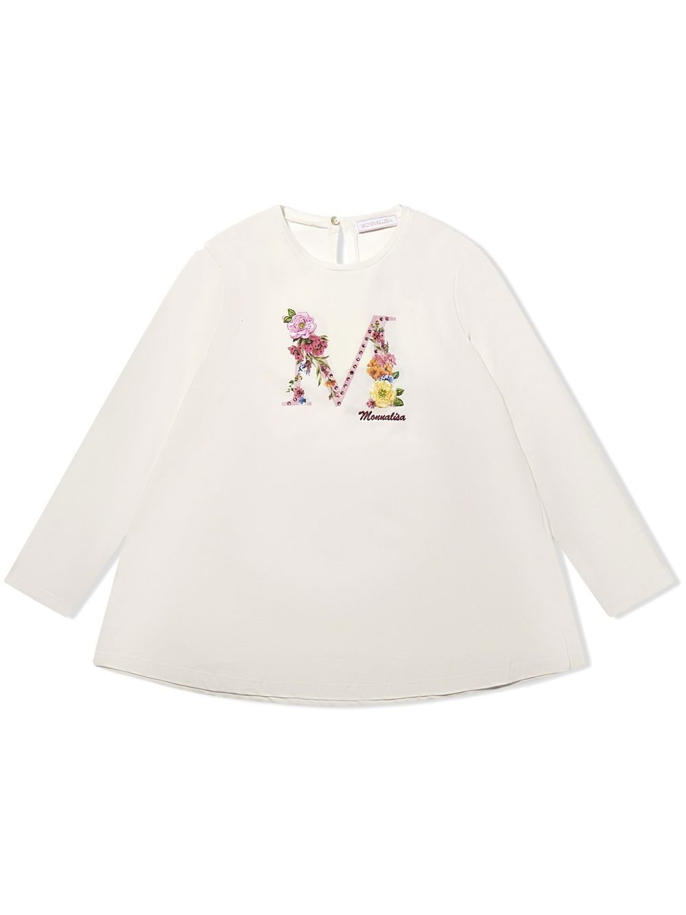 Monnalisa floral-embroidered long-sleeved T-shirt - Neutrals von Monnalisa