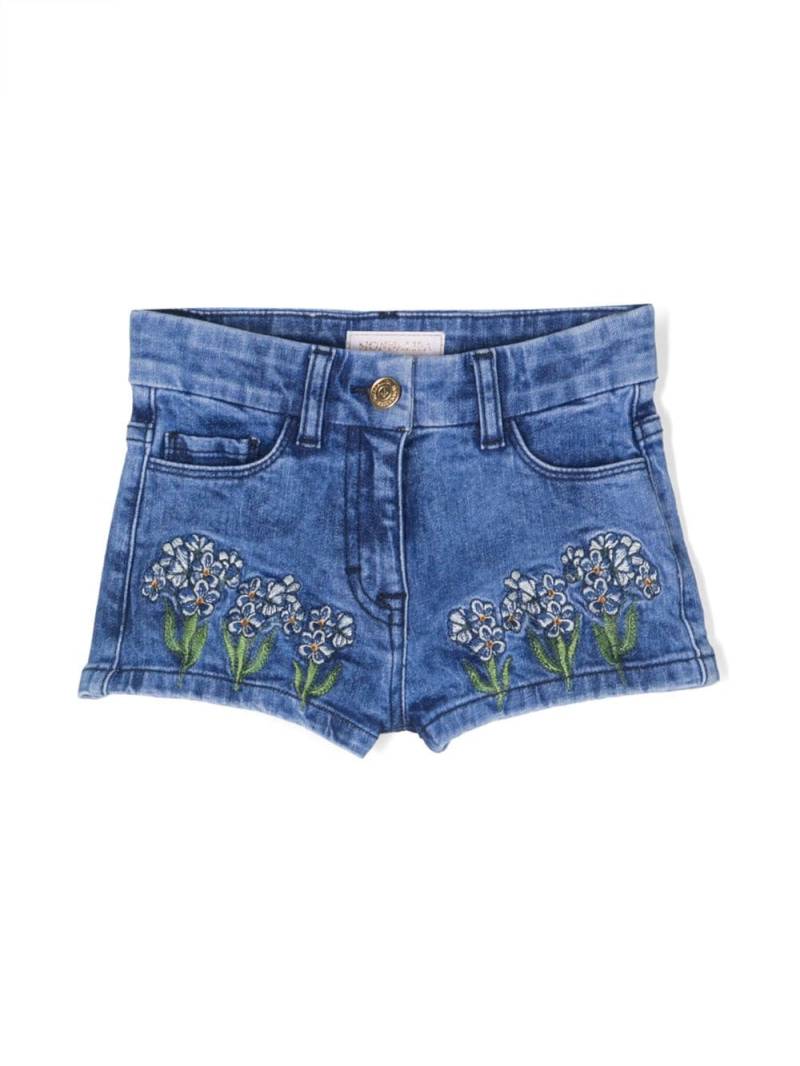 Monnalisa floral-embroidery washed-denim shorts - Blue von Monnalisa