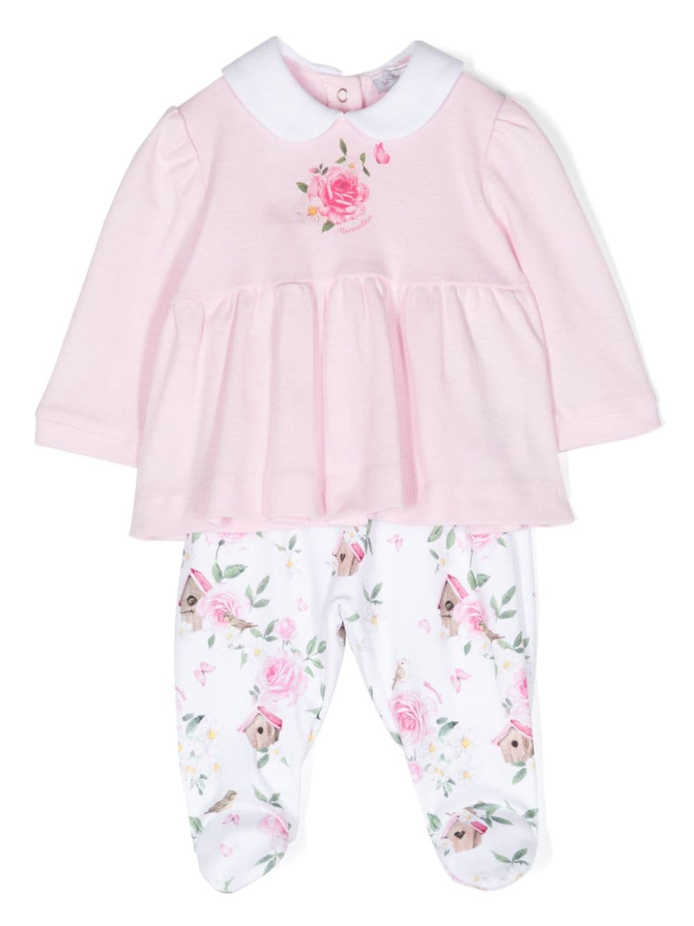 Monnalisa floral-print cotton babygrow set - Pink von Monnalisa