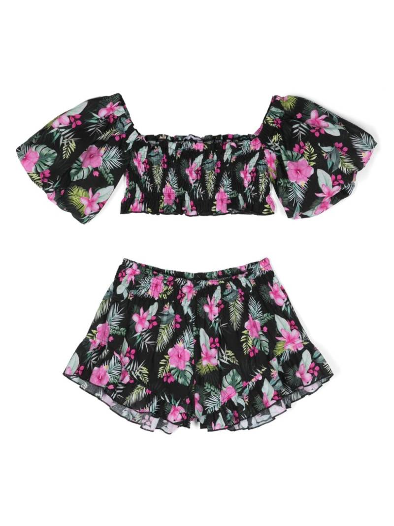 Monnalisa floral-print cotton shorts - Black von Monnalisa