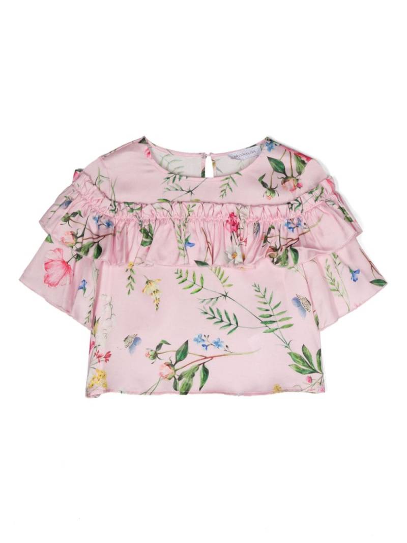 Monnalisa floral-print ruffled T-shirt - Pink von Monnalisa