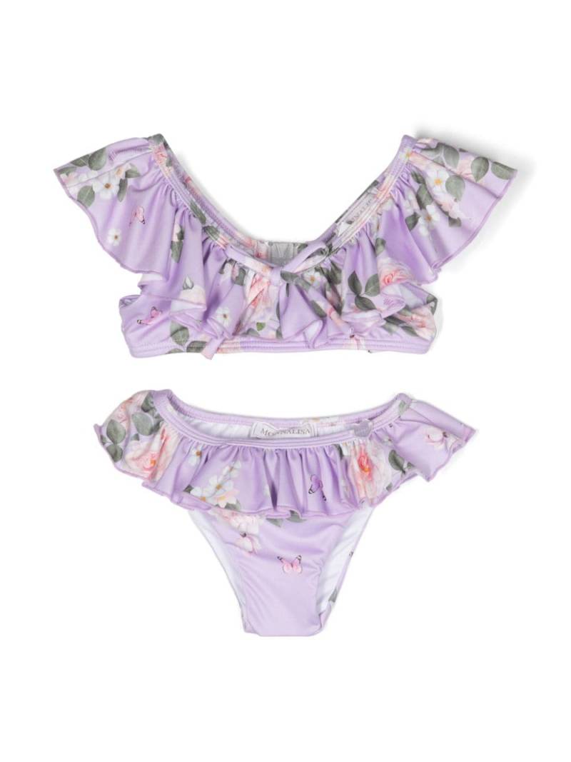 Monnalisa floral-print ruffled bikini - Purple von Monnalisa